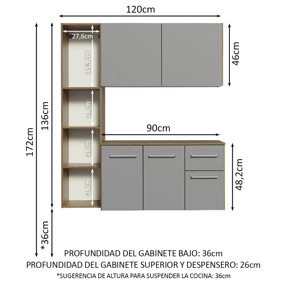 Cocina Integral 120cm Marrón/Gris Easy