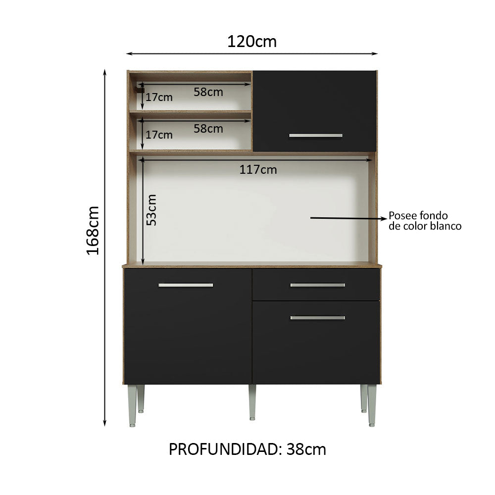 Cocina Compacta 120cm Marron/Negro Life
