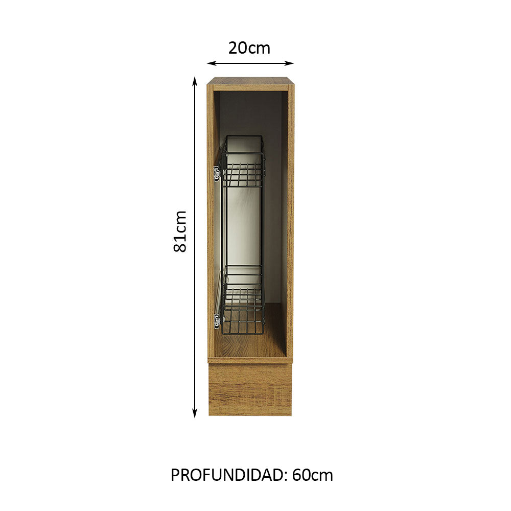 Gabinete Especiero para Cocina 20 x 60 cm (Sin Encimera) Lux, Glamy y Agata Marrón