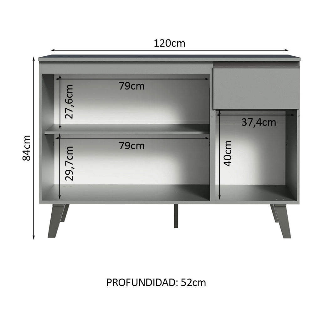 Gabinete Bajo 120 cm 1 Cajón 3 Puertas Gris Nice Madesa