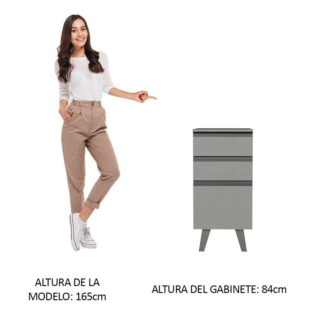 Gabinete Bajo 40 cm 3 Cajones Con Patas Gris Nice Madesa