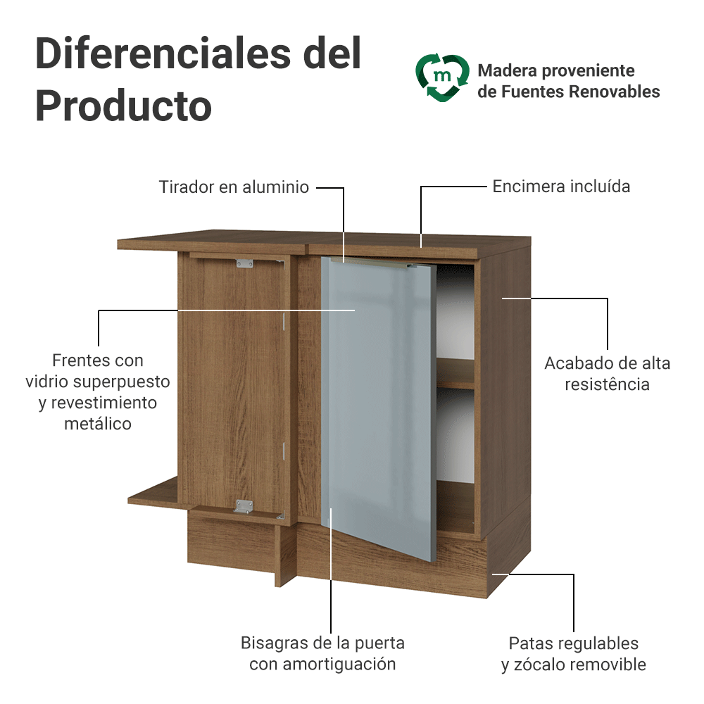 Gabinete Bajo de Esquina 1 Puerta Marrón/Gris Lux Madesa
