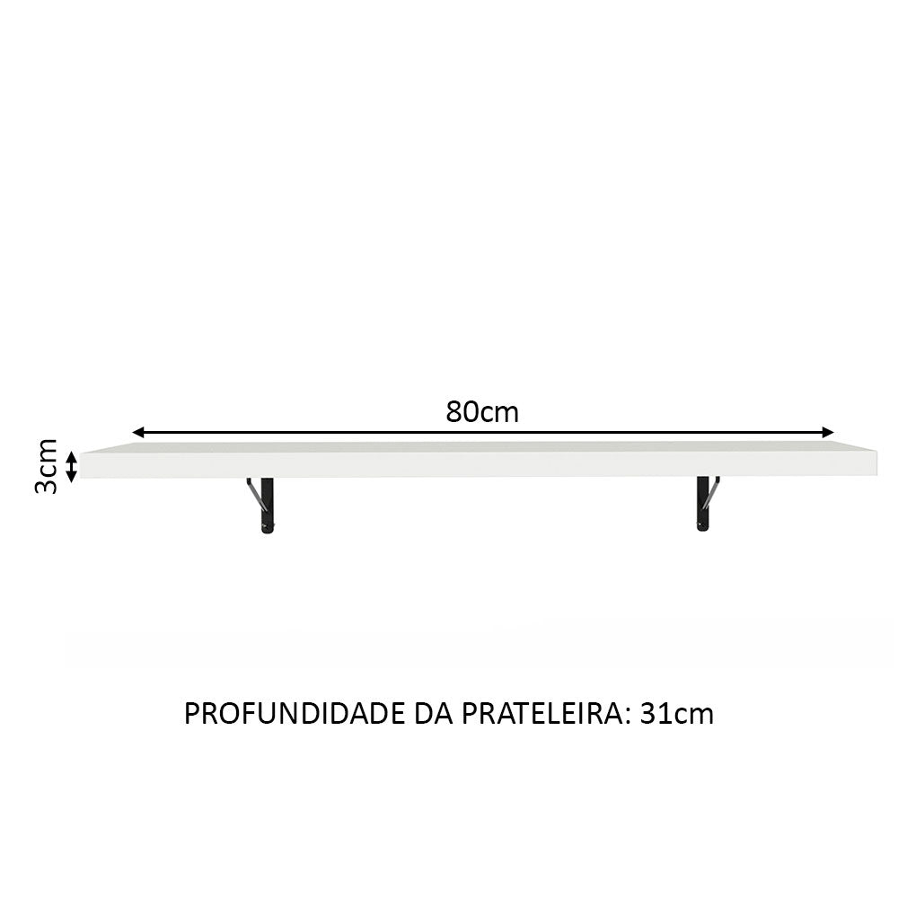 Kit 2 Repisas de Cocina 80 cm con Soporte Metálico Blanco