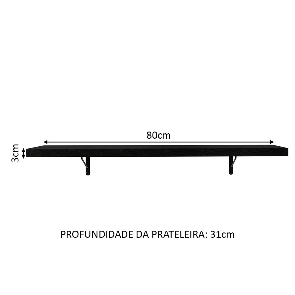Kit 2 Repisas de Cocina 80 cm con Soporte Metálico Negro
