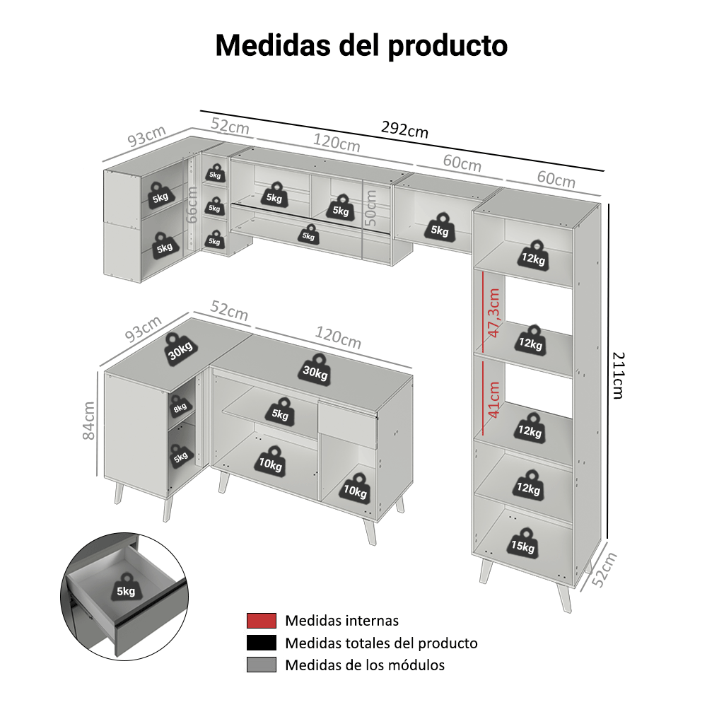 Cocina Integrale Esquinera 385 cm Gris Nice Madesa 03