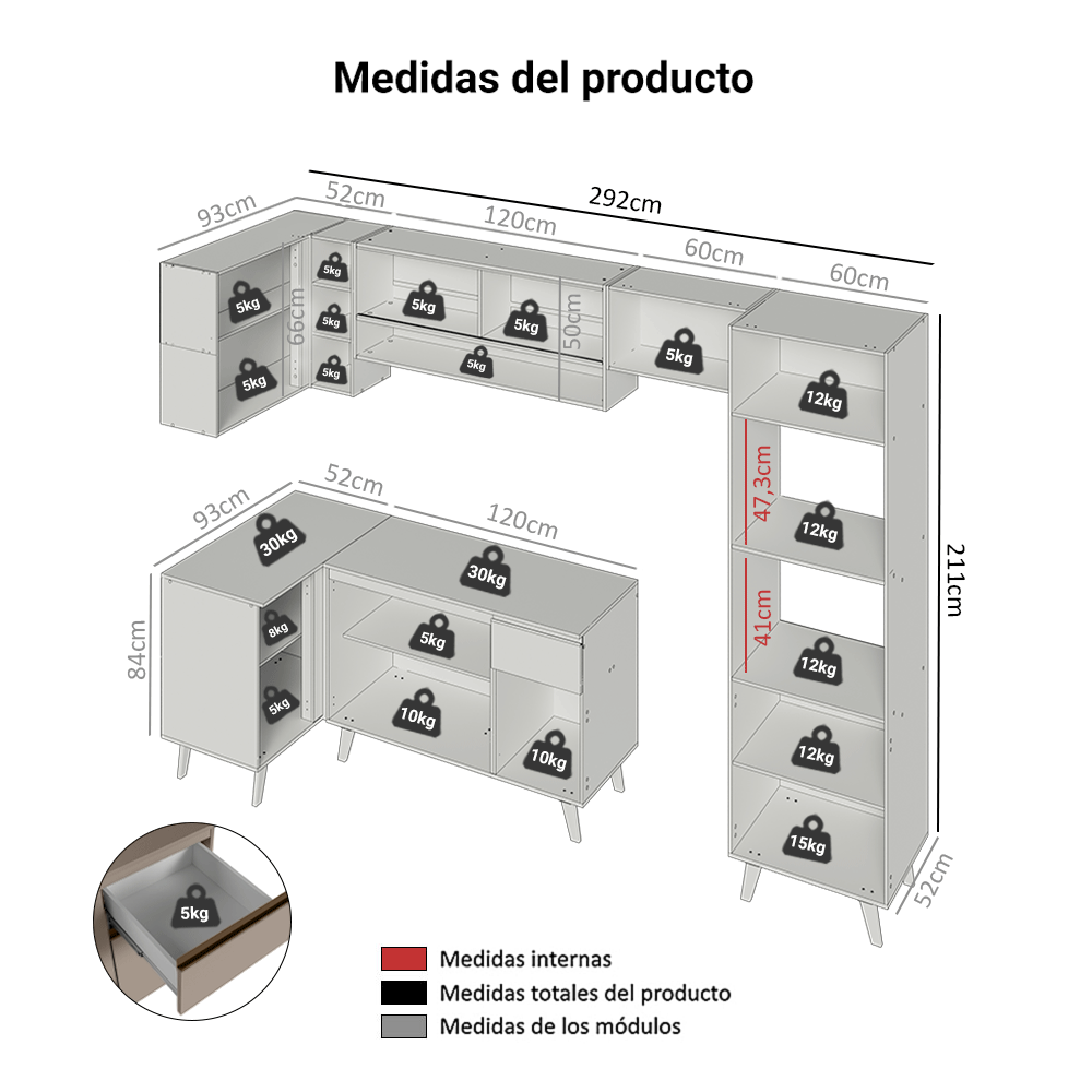 Cocina Integrale Esquinera 385 cm Crema Nice Madesa 03