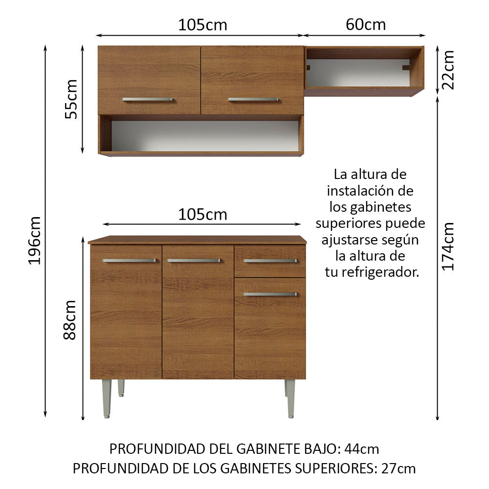 Cocina Integral 165cm con Encimera Marrón/Negro Emilly Madesa 08