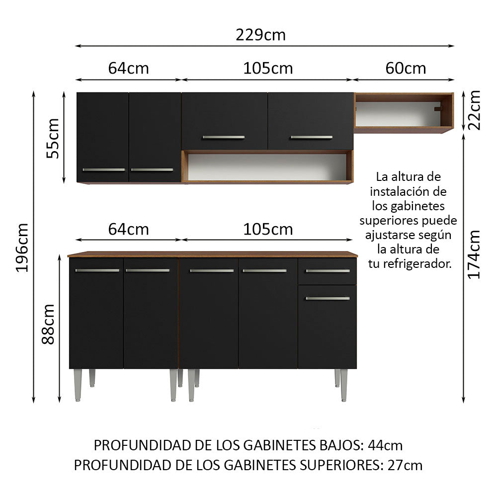Cocina Integral 229cm con Encimera Marrón/Negro Emilly Madesa 14