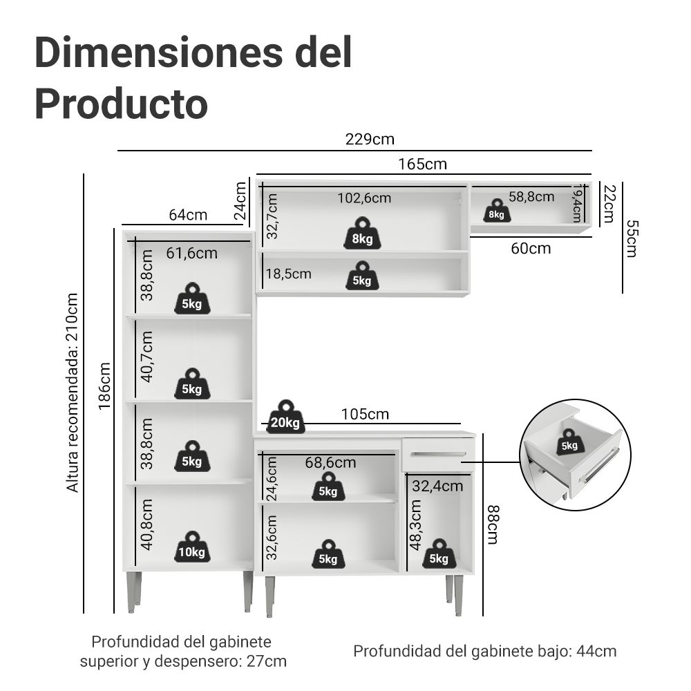 Cocina Integral 229cm Blanco Emilly Madesa 18