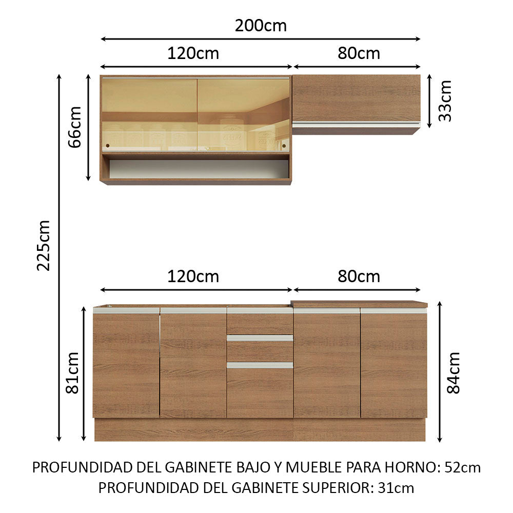 Cocina Integral con Fregadero 200cm Glamy 09 Marrón
