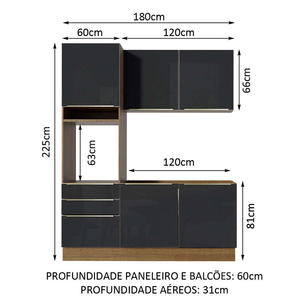 Cocina Integral 180 cm Lux Marrón/Negro 01