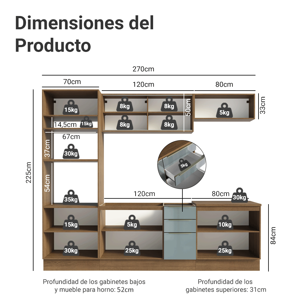 Cocina Integral 270 cm Marrón/Gris Lux Madesa 05