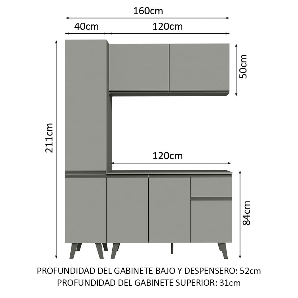 Cocina Compacta 160cm Gris Nice Madesa 01