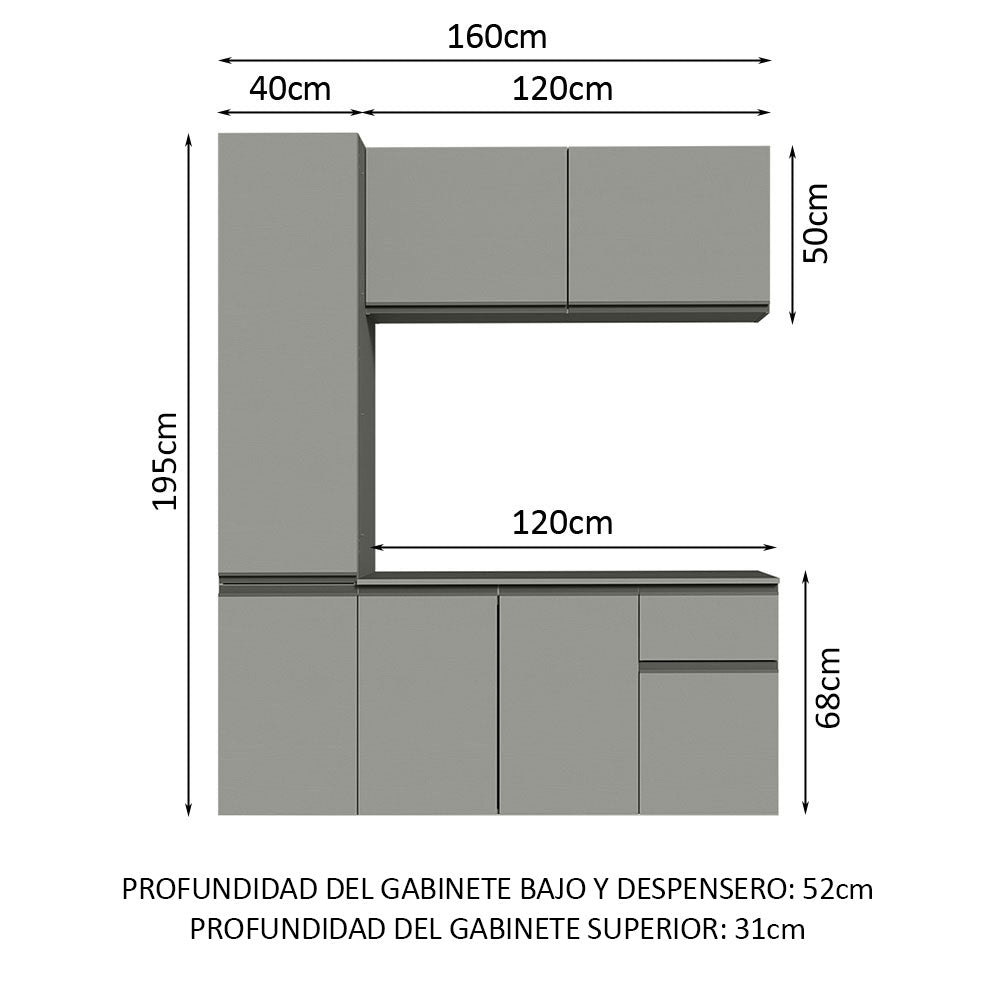 Cocina Compacta 160 cm Sin Patas Nice Gris 02