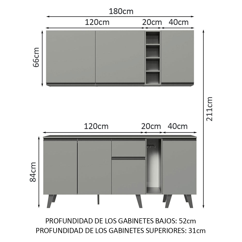 Cocina Integrale 180cm Gris Nice Madesa 01