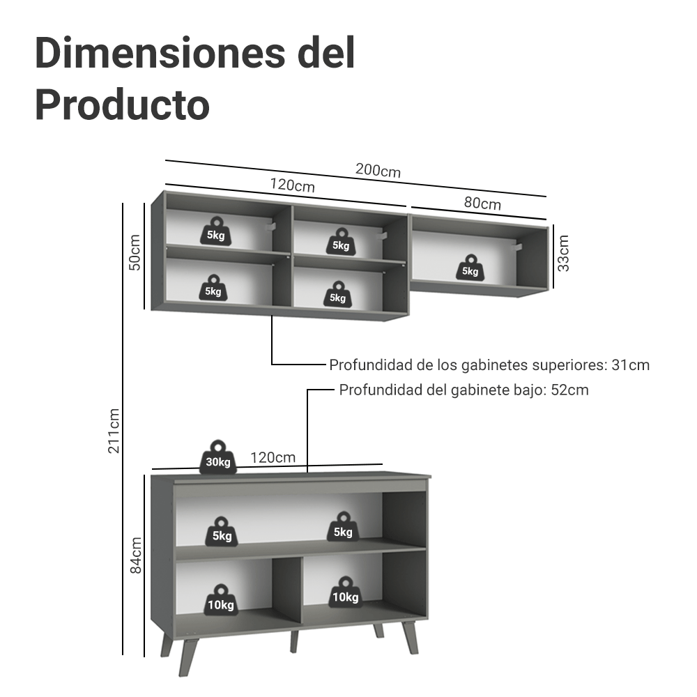 Cocina Compacta 200cm Gris Nice Madesa 01