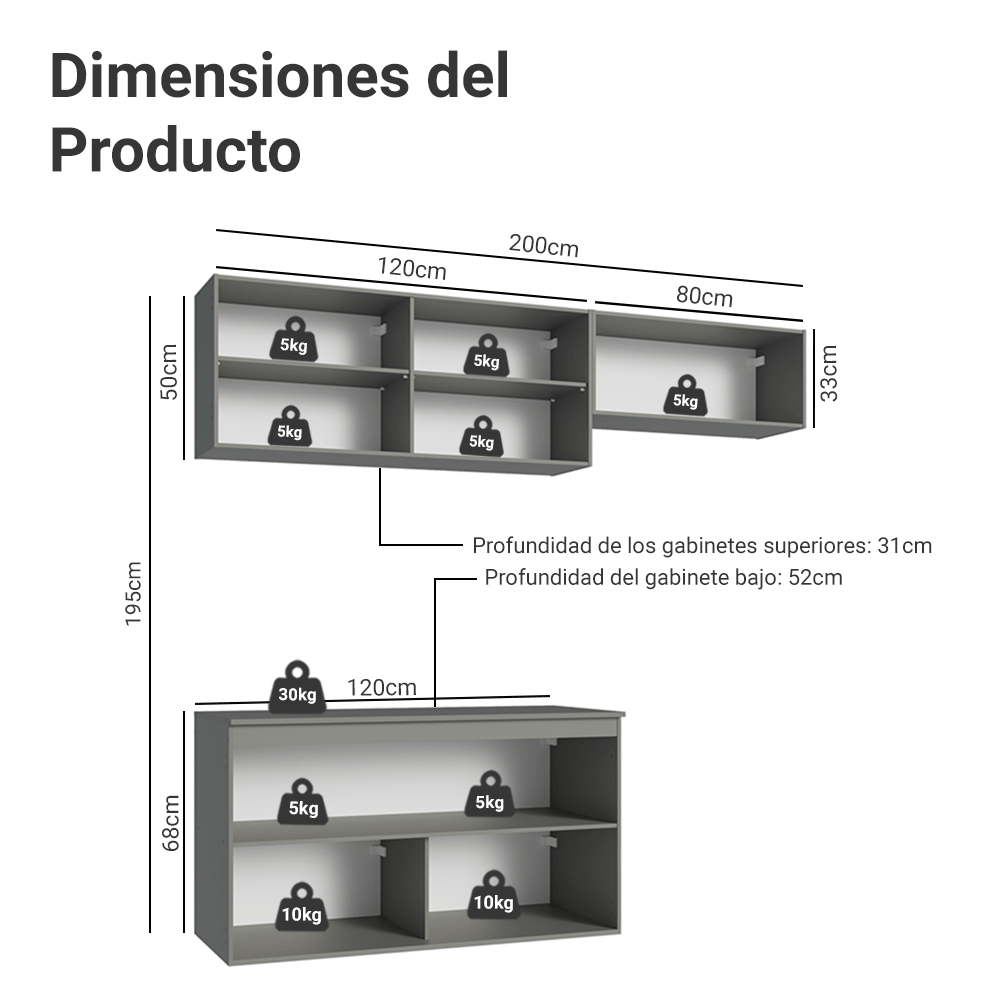 Cocina Compacta 200 cm Sin Patas Nice Gris 02
