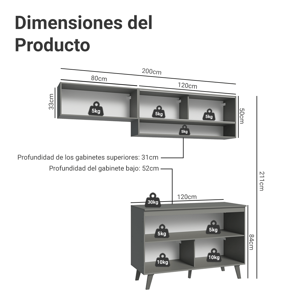 Cocina Compacta 200cm Gris Nice Madesa 09