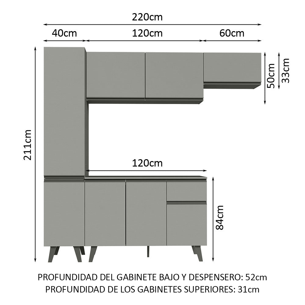 Cocina Integrale 220cm Gris Nice Madesa 01