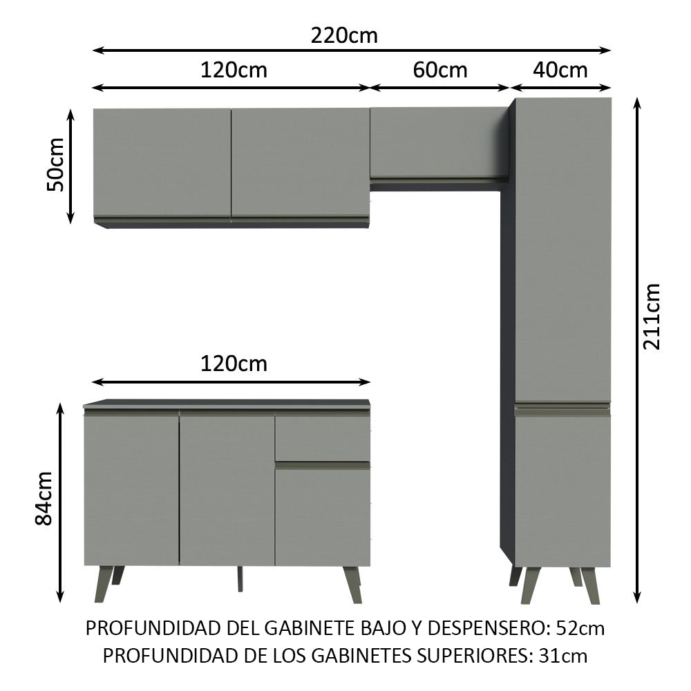 Cocina Integrale 220cm Gris Nice Madesa 03