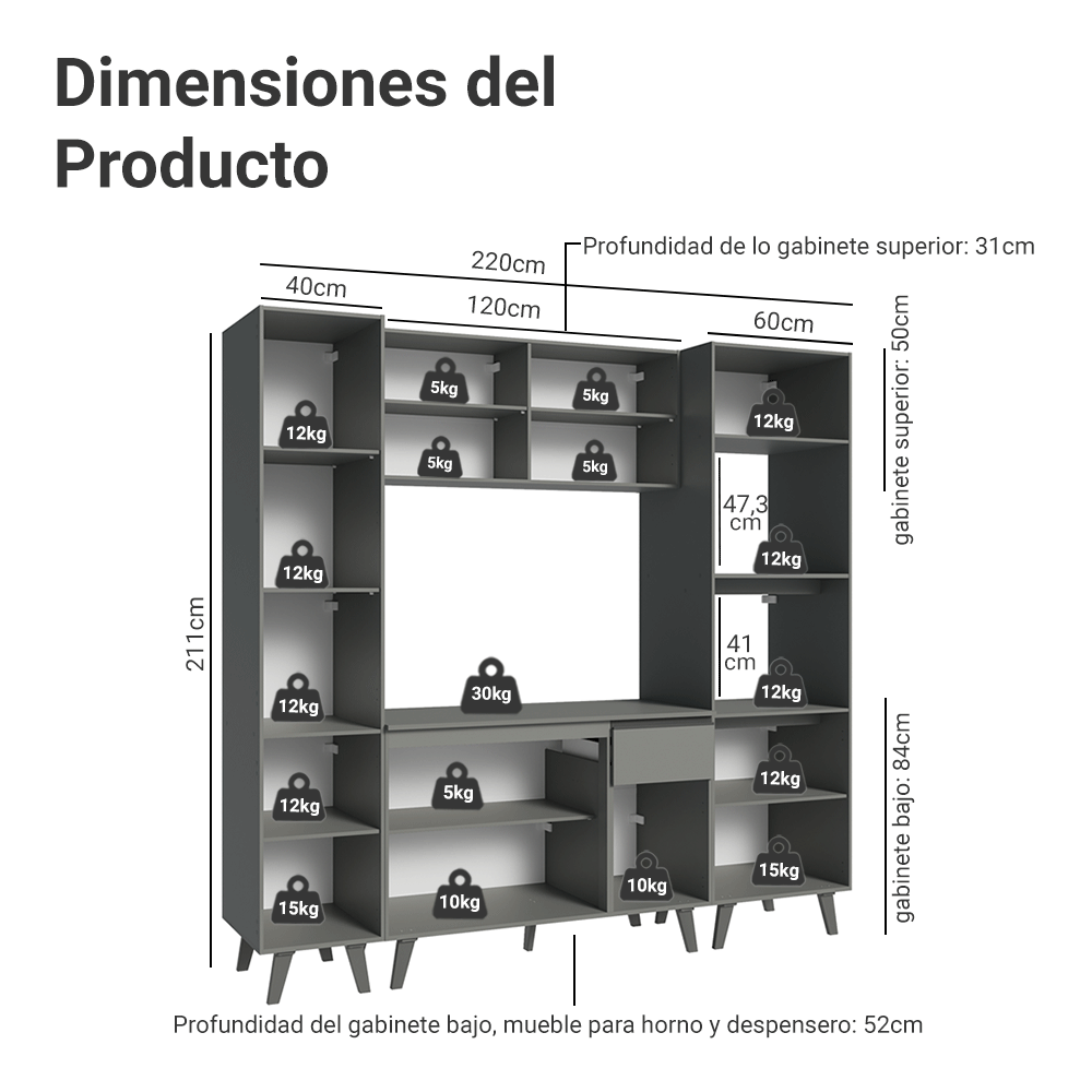 Cocina Integrale 220cm Gris Nice Madesa 05