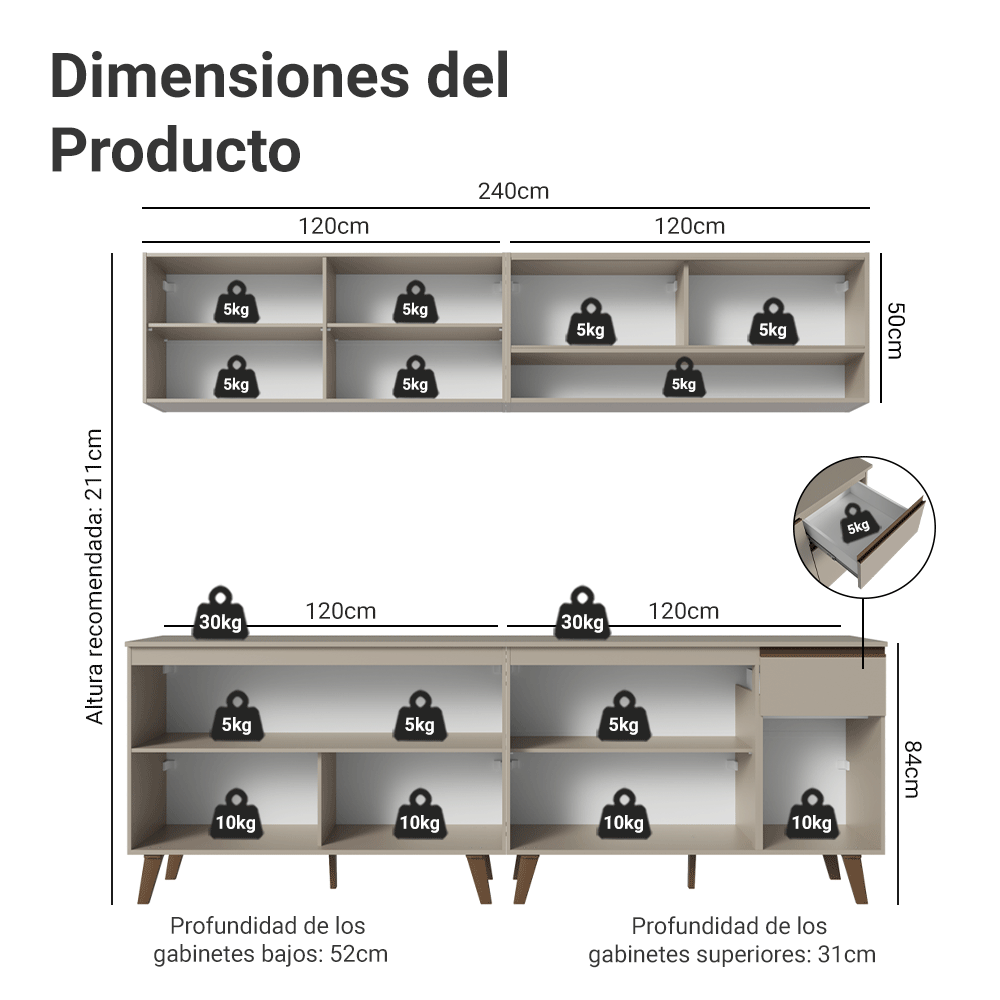 Cocina Integrale 240 cm Crema Nice Madesa 03
