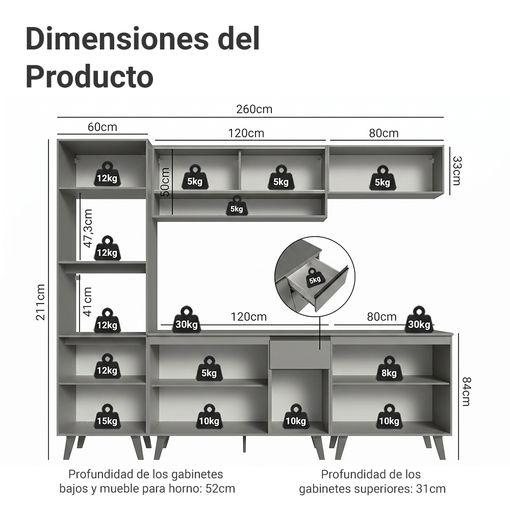 Cocina Integrale 260cm Gris Nice Madesa 02