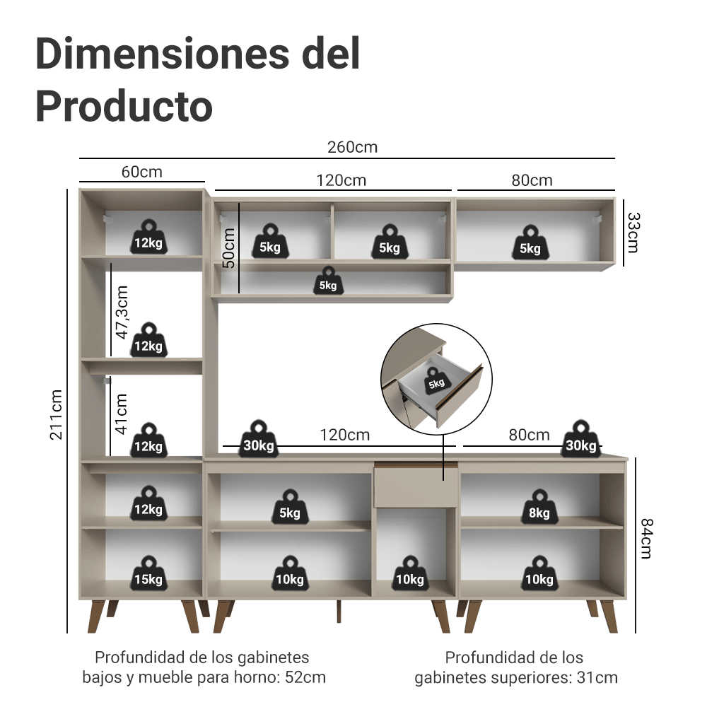Cocina Integral 260 cm Crema Nice Madesa 02