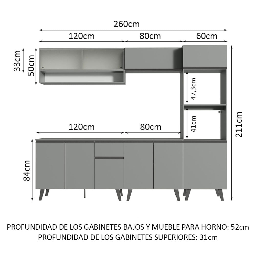 Cocina Integrale 260cm Gris Nice Madesa 07