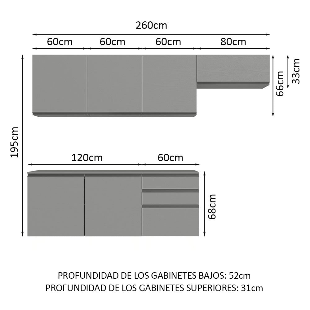 Cocina Integral 260 cm Sin Patas Nice Gris 13
