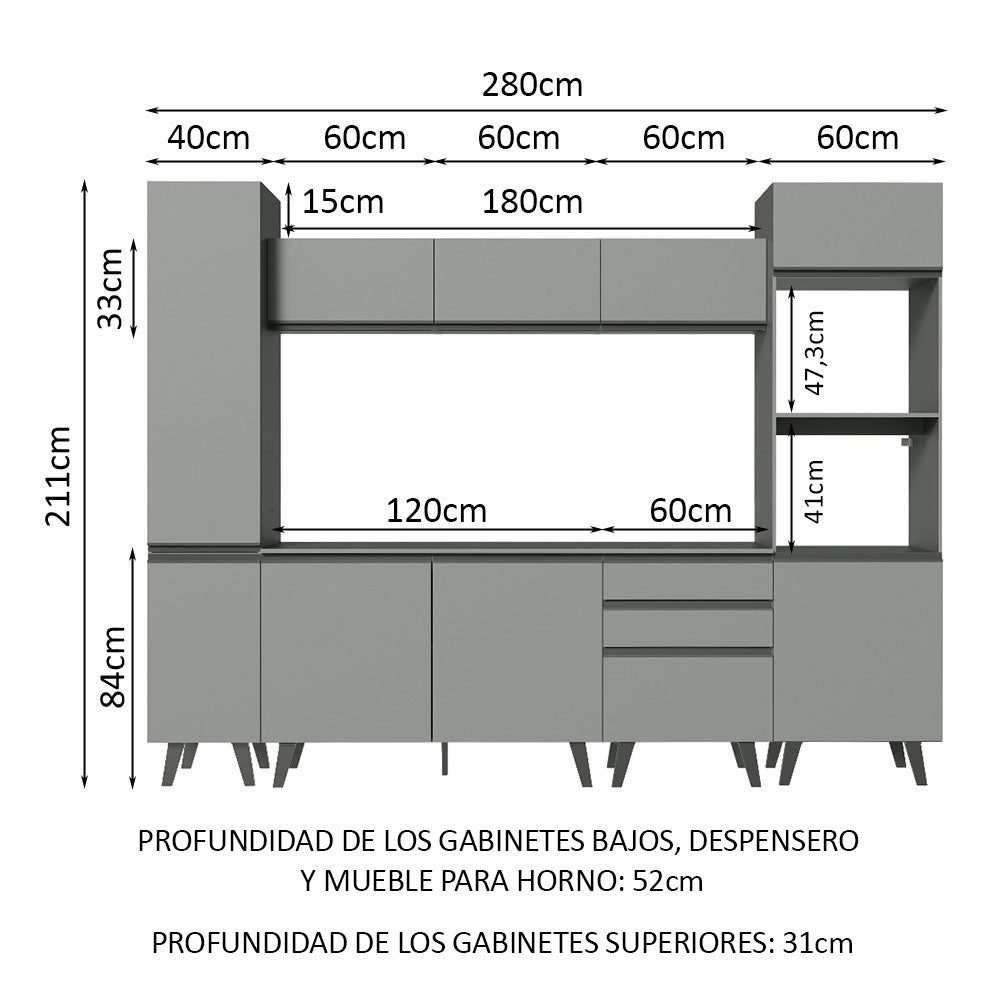 Cocina Integrale 280cm Gris Nice Madesa 01
