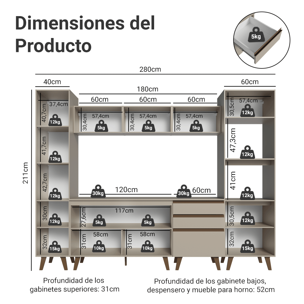 Cocina Integrale 280cm Crema Nice Madesa 01