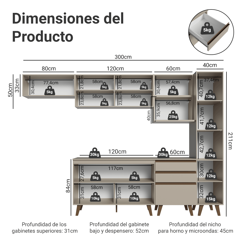 Cocina Integrale 300cm Crema Nice Madesa 05