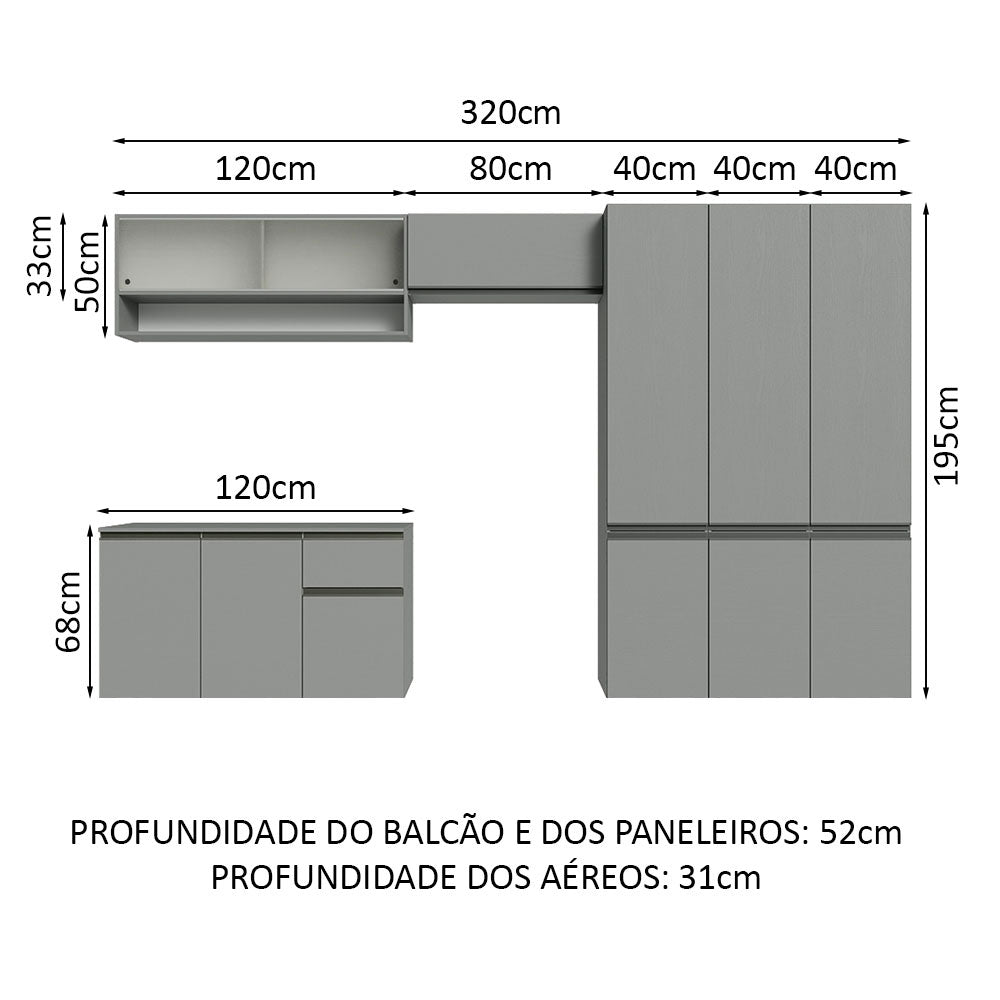 Cocina Integral 320 cm sin Patas Gris Nice 05