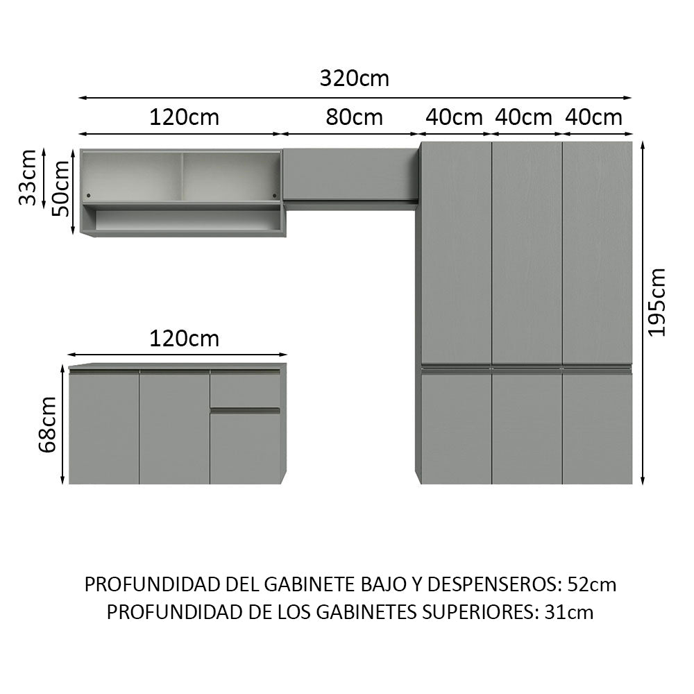 Cocina Integral 320 cm sin Patas Gris Nice 05