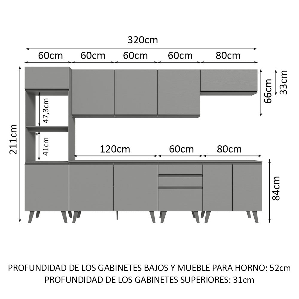 Cocina Integrale 320cm Gris Nice Madesa 06