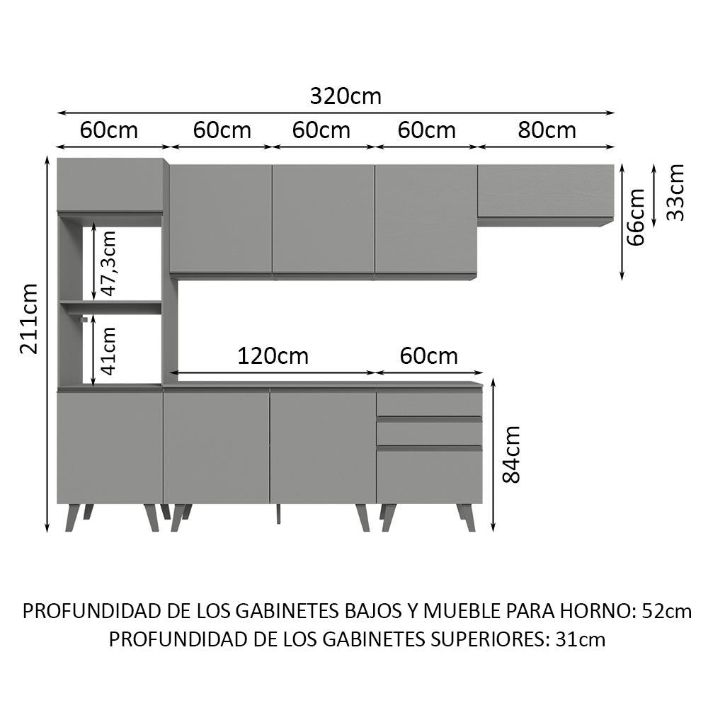 Cocina Integrale 320cm Gris Nice Madesa 08