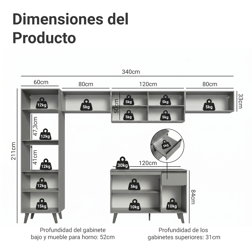 Cocina Integrale 340cm Gris Nice Madesa 01