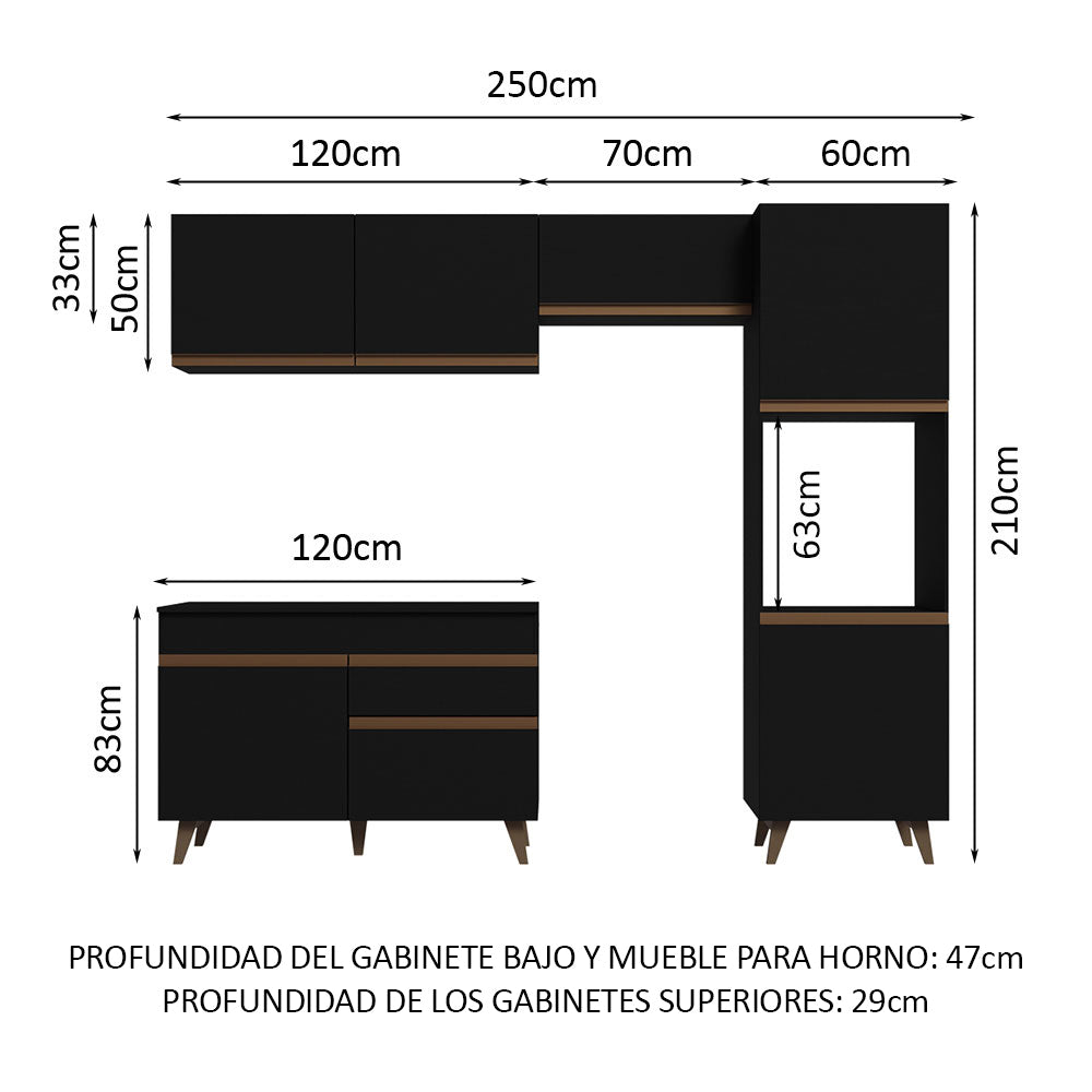 Cocina Integral 250cm Negro Reims Madesa 05