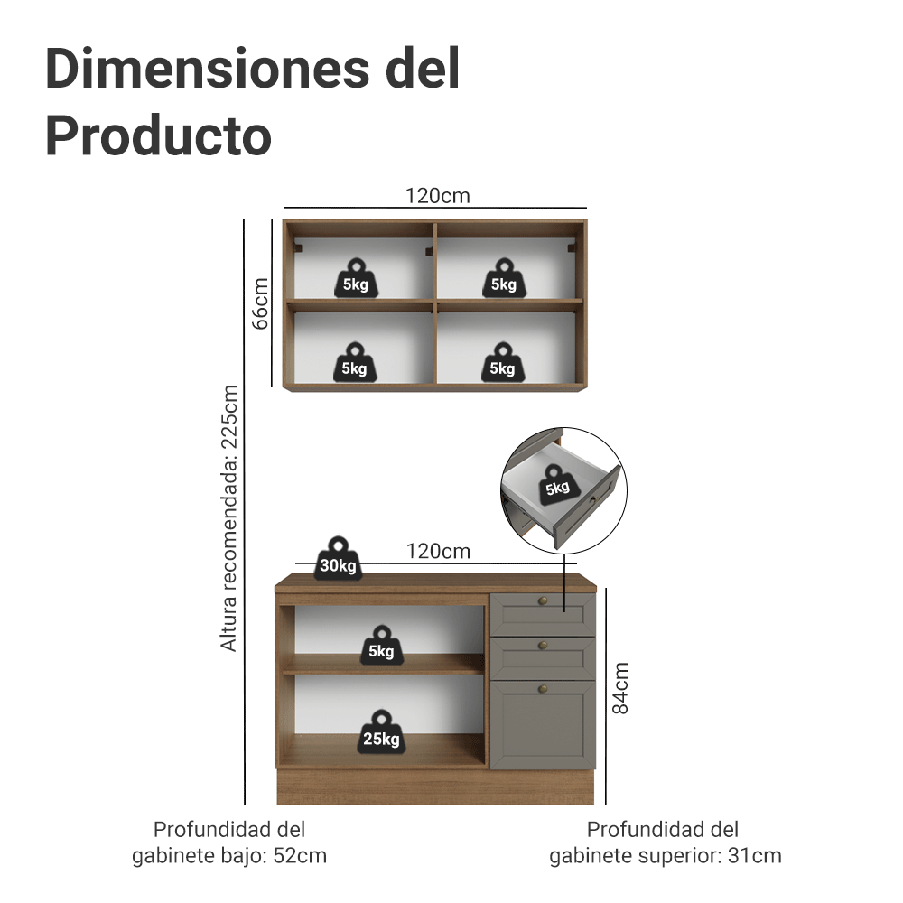 Cocina Integral 120 cm Marrón/Gris Vik Madesa 01