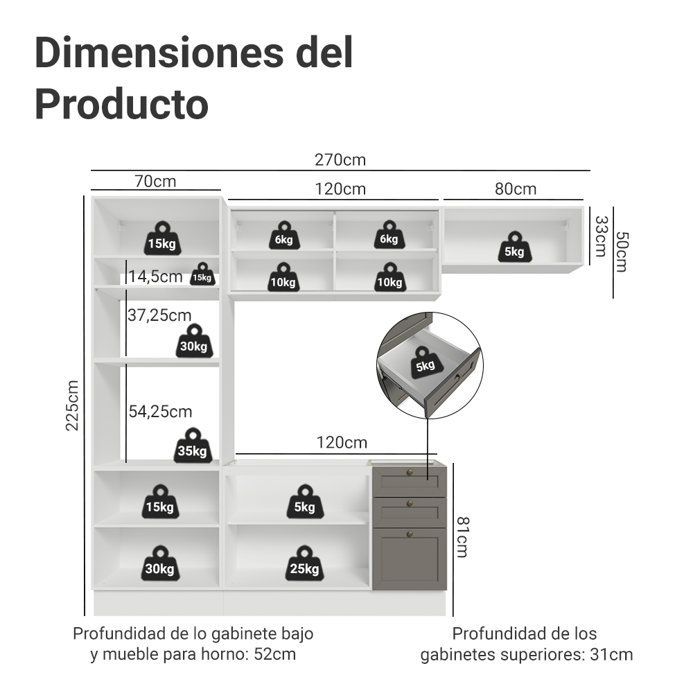 Cocina Integral 270 cm Blanco/Gris Vik Madesa 04