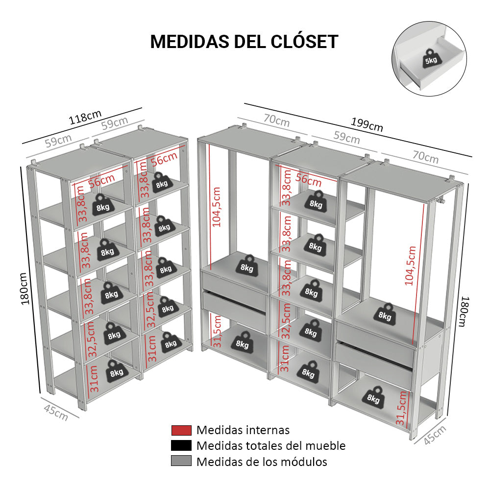 Clóset Modular Valencia 4 Cajones 417cm Marrón/Negro 01