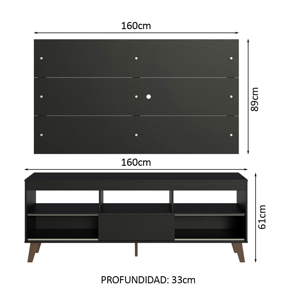 Mueble con Panel para TV hasta 65 Pulgadas con patas Negro Texas Madesa