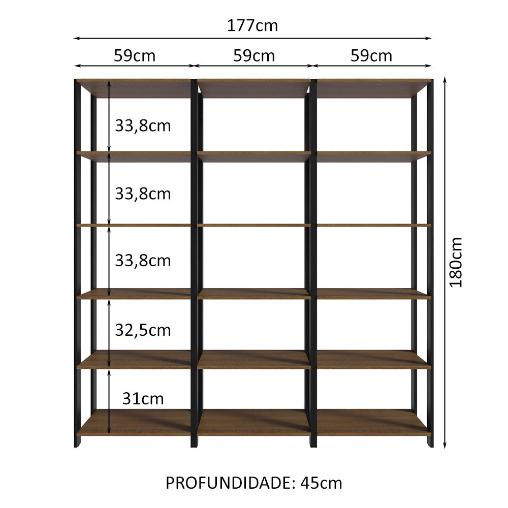Estante Librero 177cm Marrón/Negro
