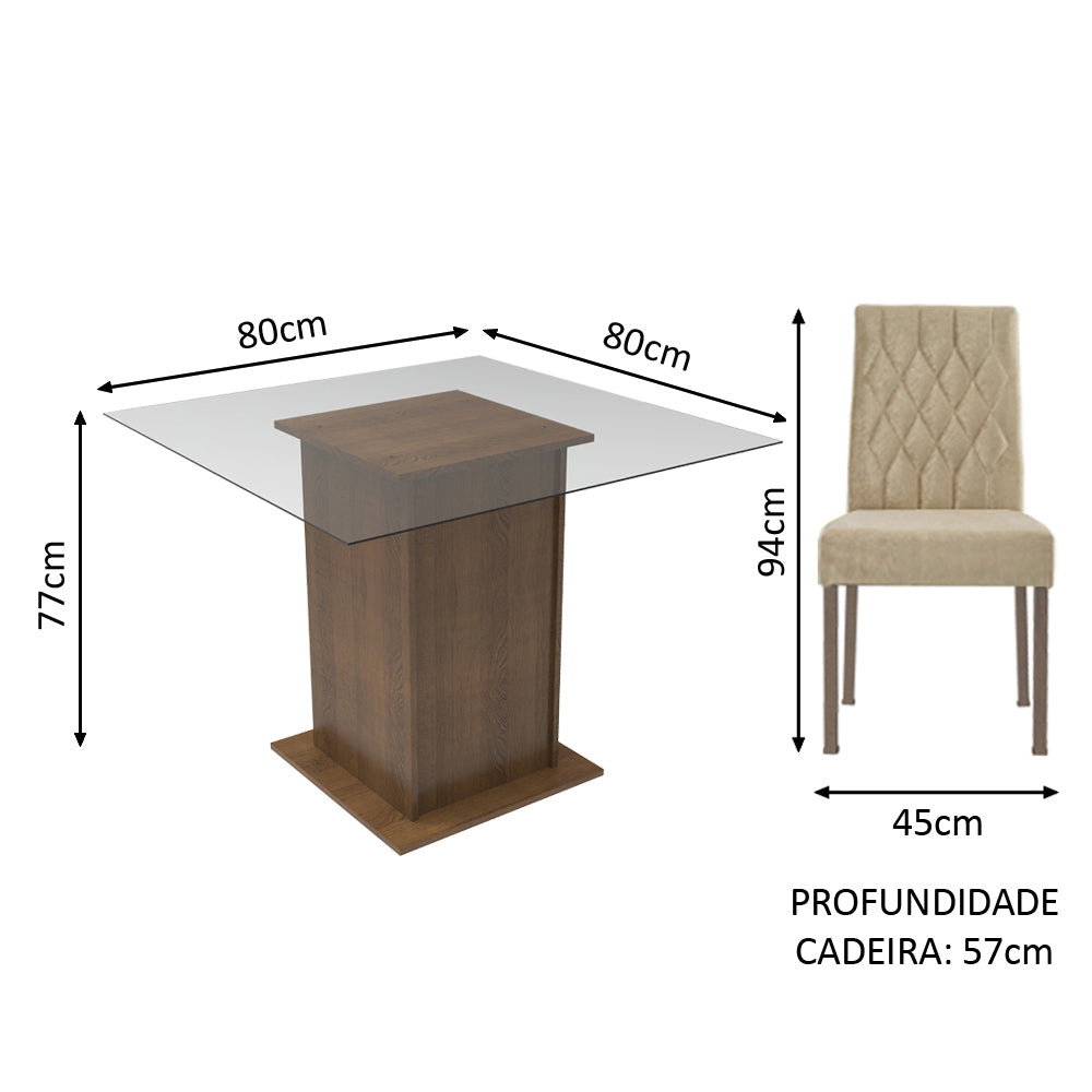 Juego de Comedor Mesa con Encimera de Vidrio 2 Sillas Marrón/Imperial Ceci