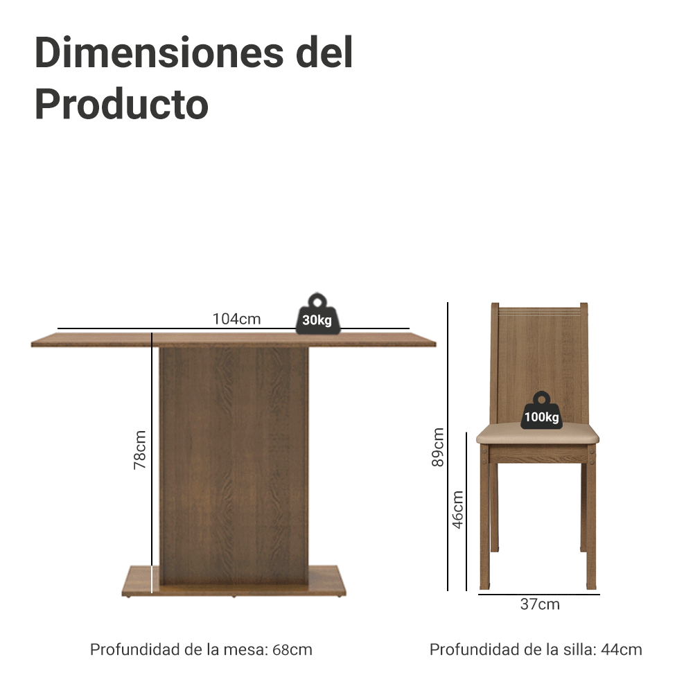 Juego de Comedor Mesa Encimera de Madera con 4 Sillas Marrón/Perla Luana