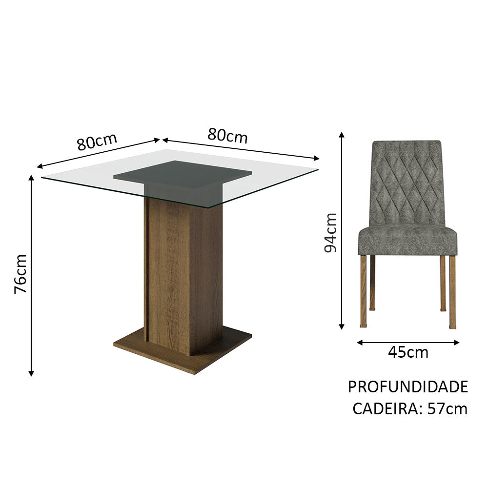 Juego de Comedor Mesa Encimera de Vidrio 4 Sillas Marrón/Silver Noemi