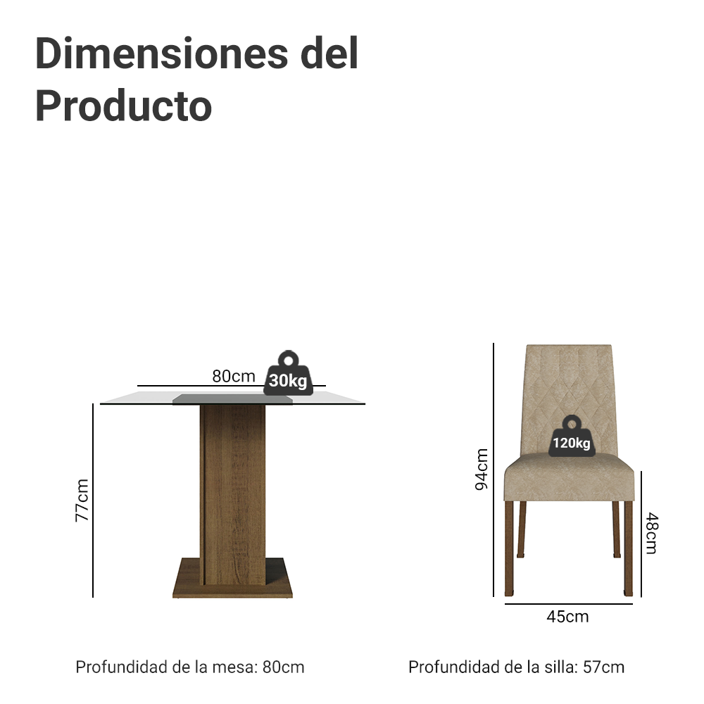 Juego de Comedor Mesa Encimera de Vidrio 4 Sillas Marrón/Imperial Noemi