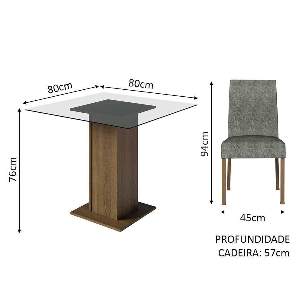 Juego de Comedor Mesa con Encimera de Vidrio y 4 Sillas Marrón/Plata Ivy