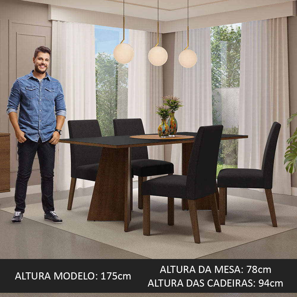 Juego de Comedor Encimera de Madera 4 Sillas Marrón/Negro/Oxford April